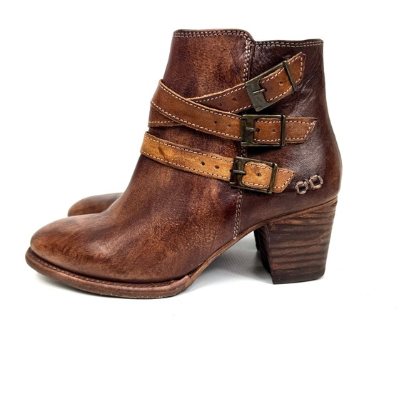 Bed Stu Begin Boots Women Cognac Dip Dye Leather Buckle Cobbler Ankle Boho Sz - Picture 5 of 17